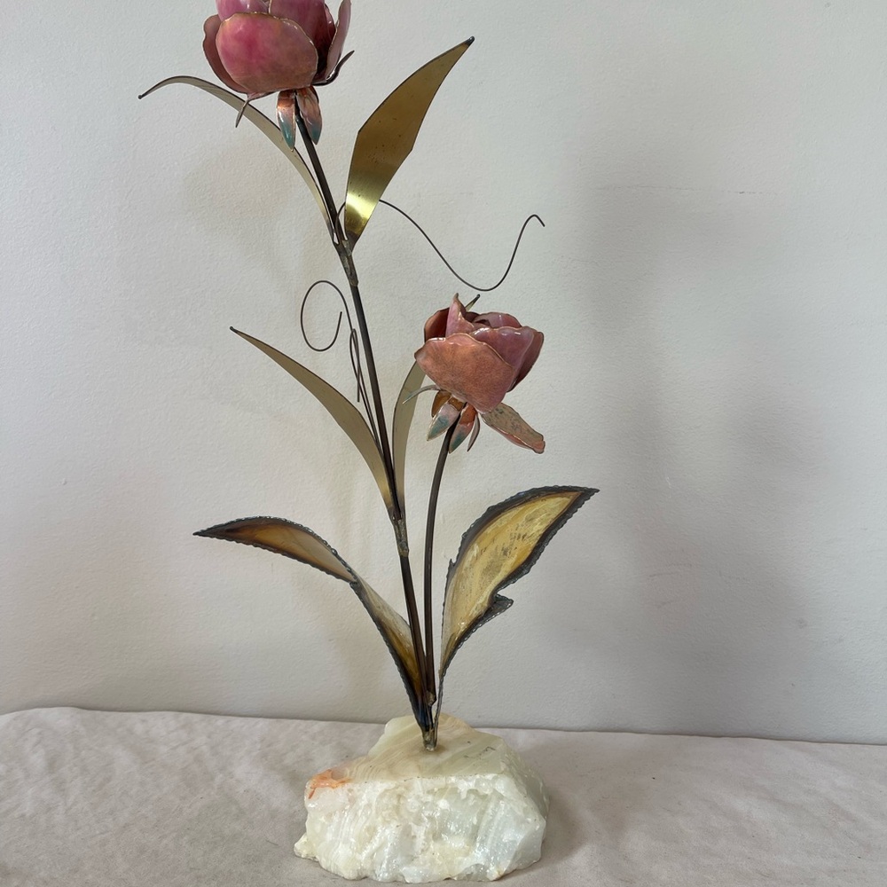 Mario Jason Metal Rose Sculpture Flower Brass Copper Art Artist Torch Cut MCM